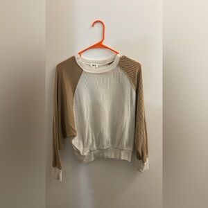 BKE Women's Cream and Brown Crew Neck Sweater
